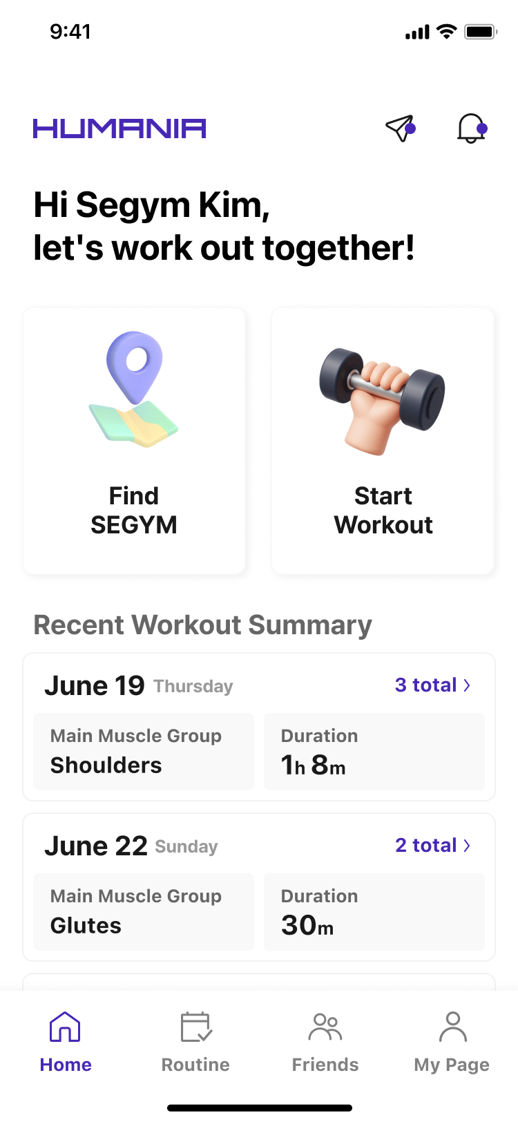 HUMANIA app interface
